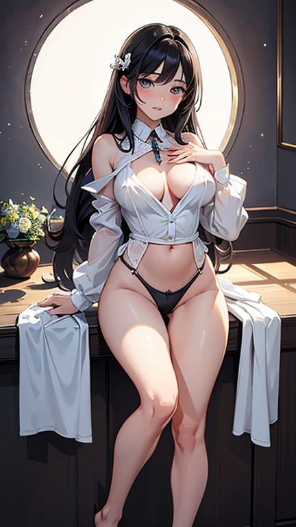 (Highest quality)), ((masterpiece)), (detailed), ((Full body shot 1.5)),One Woman,28歳のBeautiful woman,Married women,口を開いて微笑むMarried women,The look of temptation,Very sexy,(((Big Breasts,A white open-necked shirt with a large opening,Very good))),Small nipples,Accentuate your cleavage,
Beautiful woman,Beautiful Face,Big eyes,Beautiful Eyes,Beautiful double eyelids,Beautiful teeth alignment,8 heads,Beautiful body lines,Slender body,Beautiful Hands,Beautiful feet,Long hands,Long legs,Long and supple hair,Shiny Hair,Black Hair,Full body shot 1.4,Embarrassed expression,blush,Mouth half open,From below,Beautiful shoulders,Beautiful clavicle、Woman standing with legs spread,(((Pressing the chest 1.9))),((I'm not wearing a skirt,White panties)),