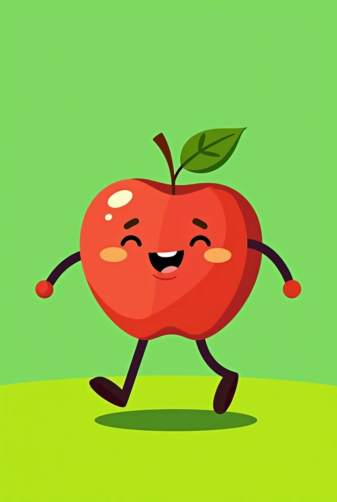 Apple cartoon character simple walking style and background is green
