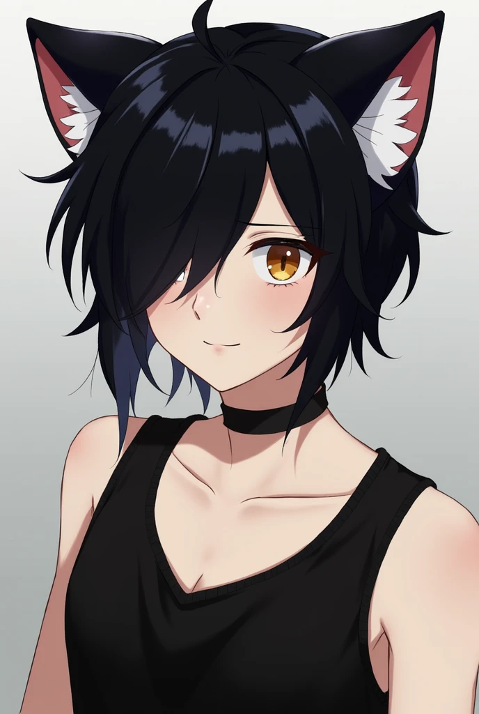 black hair, boy, cat ears