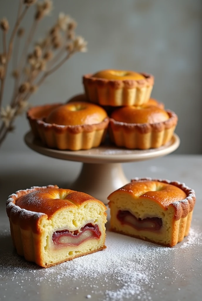 on the table, there are baked pies on the plate,on another sliced cake. The caption under the picture is in Russian. Subscribe to our channel . 