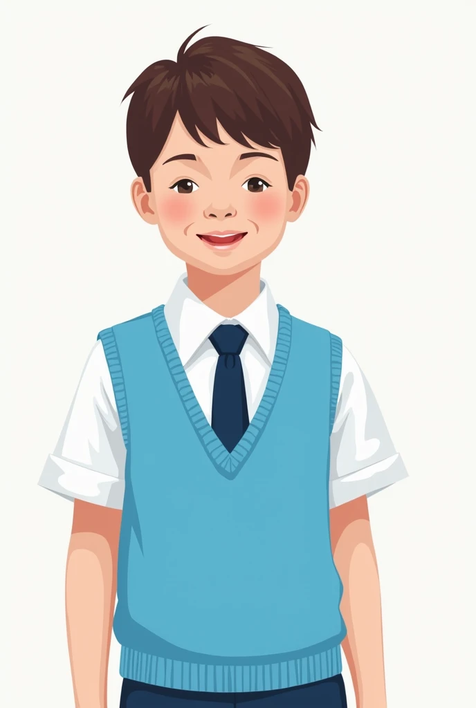 White shirt with sky blue vest and blue tie kids school uniform clipart