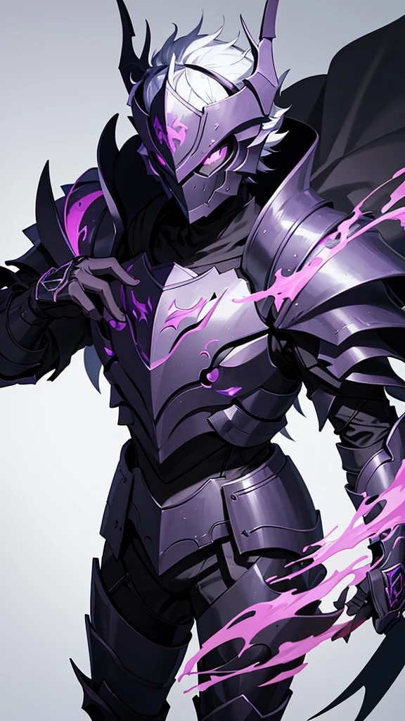 Black "dragon" armor with purple details, Black armor, cape on the chestplate, cool dragon mask and a boy is wearing it