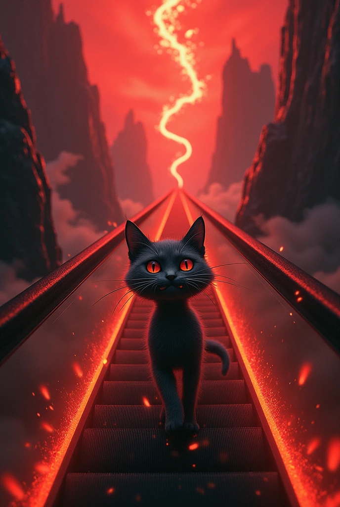 A cat goes to hell thanks to an escalator 