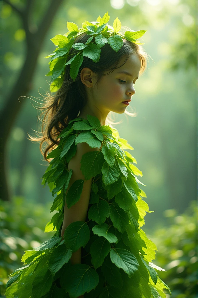 Girl made by green leaves
