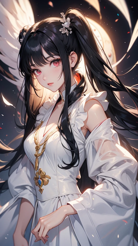 Long black hair, red eyes, twin tails, princess serenity