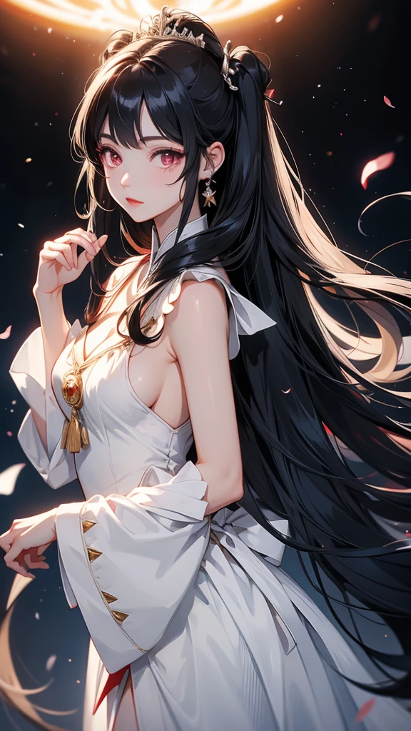 Long black hair, red eyes, twin tails, princess serenity