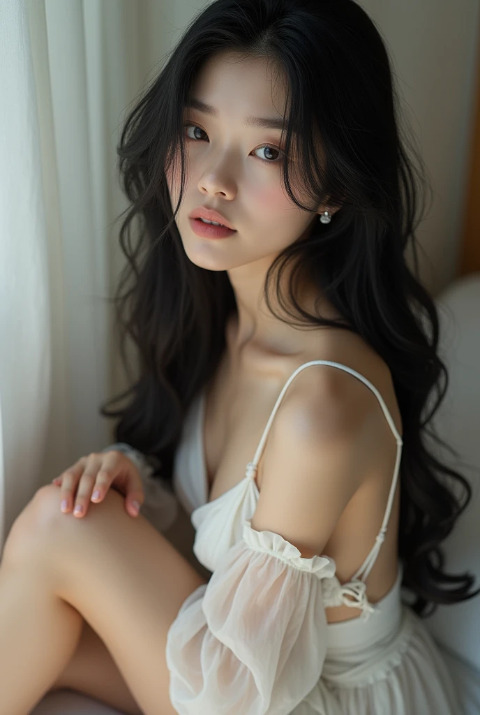 rompts
Copy
Arafed Asian woman with long black hair and a white dress, (12x) extremely pale white skin, soft pale white skin, Seulgi from Red Velvet, with pale skin, very pale white skin, pale fair skin!!, pale white skin, very very pale white skin, pale porcelain white skin, pale beautiful skin, extremely pale white skin, very very very pale white skin, naked spreading her legs seducing wet naked