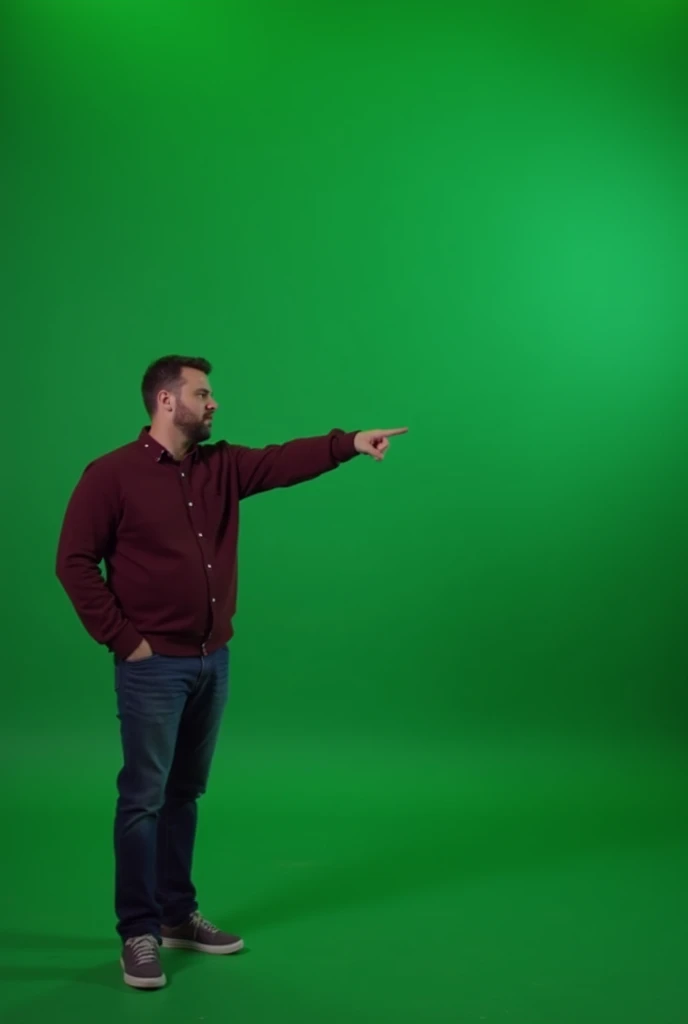 a guy gamer pointing left and talking with chroma key greenscreen background