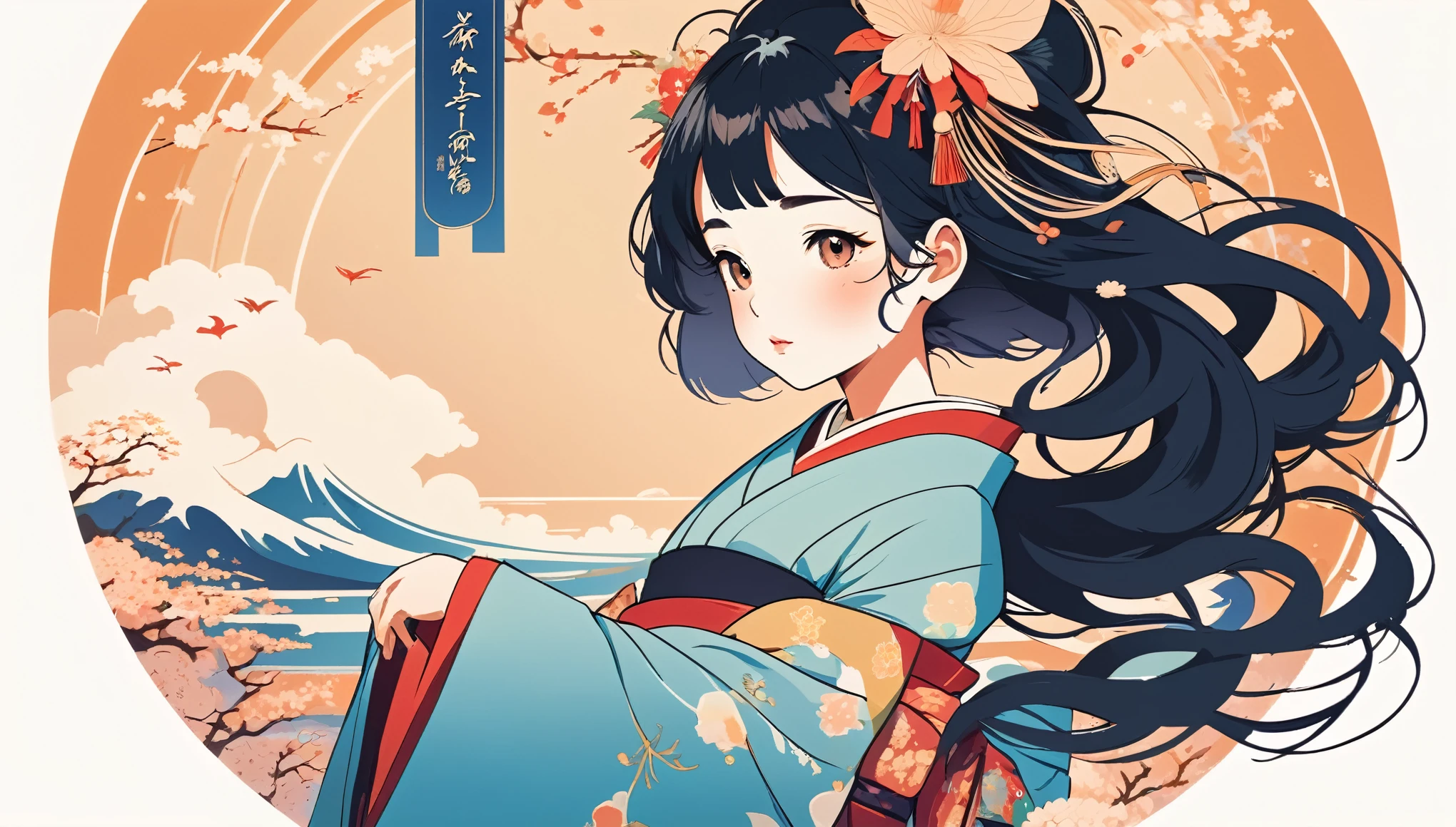 Maiko、fan、Wide-angle lens, Lofi Anime, Lofi illustration, Aesthetic atmosphere, Lo-Fi Style, Vector art, Flat Design, Simple shape, Warm tones, Pleasant atmosphere, Chill, In anime style, Digital drawing, Vector art, Vector logo for t-shirt printing, (Adorable:1.5), (small:1.4), (Playful:1.2), (soft:1.3), (Whimsical:1.1), masterpiece, Highest quality, 8k, Intricate details, grow, Celestial, Mysterious, Picturesque, amazing, Majestic, Magic, Fantasy art, Cover art, dream-like