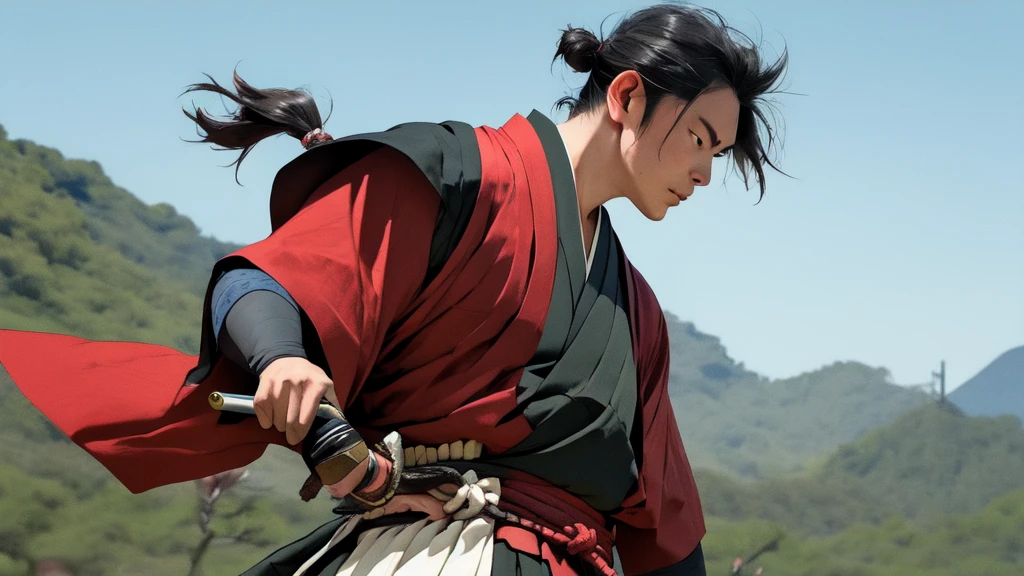 Brave and powerful Japanese samurai