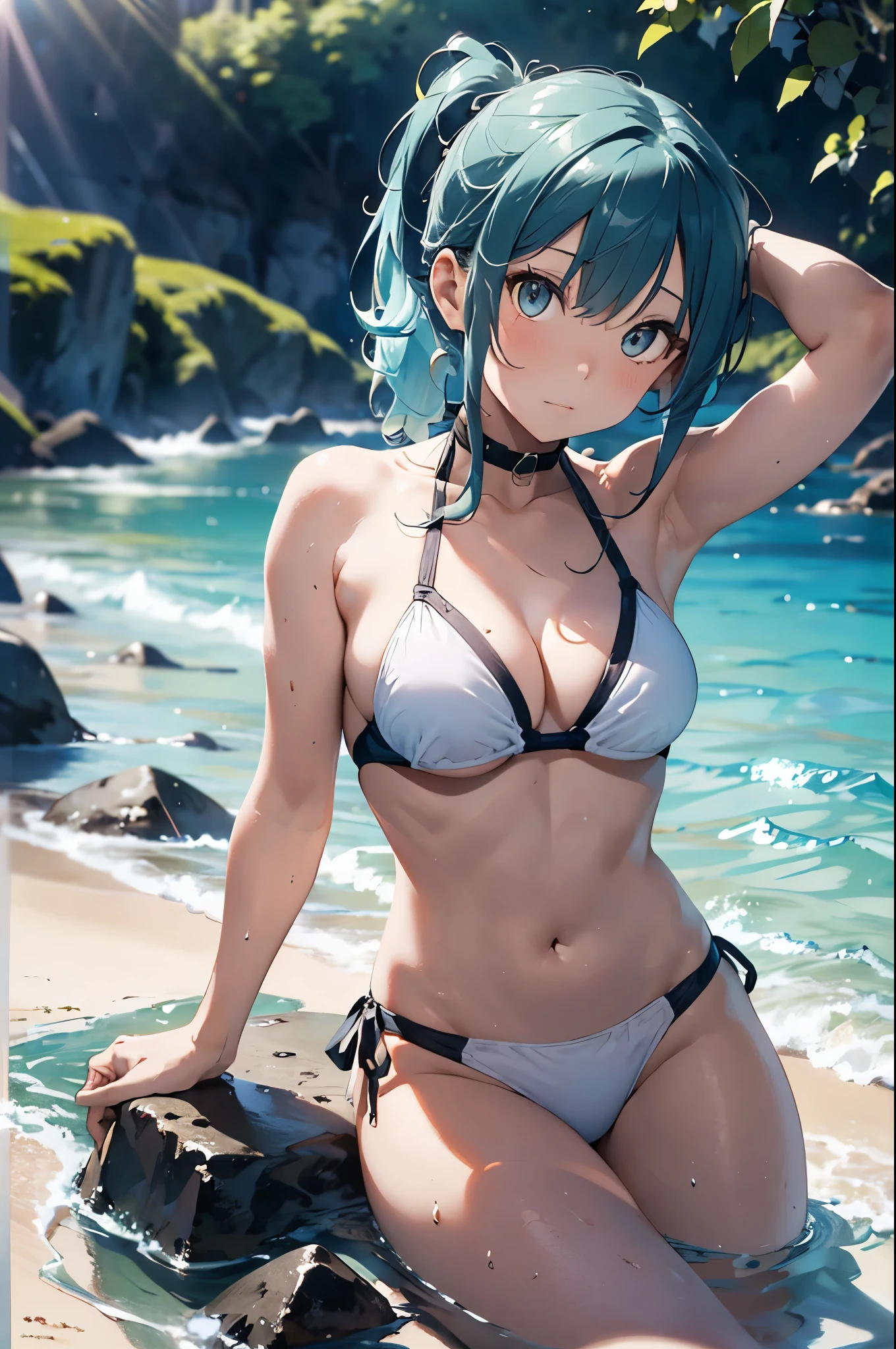 High resolution,topless、
One beautiful young woman,Light blue hair、ponytail、
(Soft Saturation:1.3), (Fair skin:1.2),
(ultra-Detailed Background, Detailed Background), Bokeh,
break'Portrait of a smiling girl.,
When viewed from the front, The composition is symmetrical,
Looking straight at you with serious eyes,
break Swimwear, White Bikini, Center of chest,
Outdoor, Sea surface, null, sunlight,Summer beach, Sandy Beach,
Strong light, Front lighting,
(:1.3), (Cowboy Shot:1.2),
Front brake angle,
View your audience,
Dynamic pose,
sitting on the beach
Seaweed、Seaweed、Seaweed、Seaweed、Seaweed、Seaweed、Seaweed、