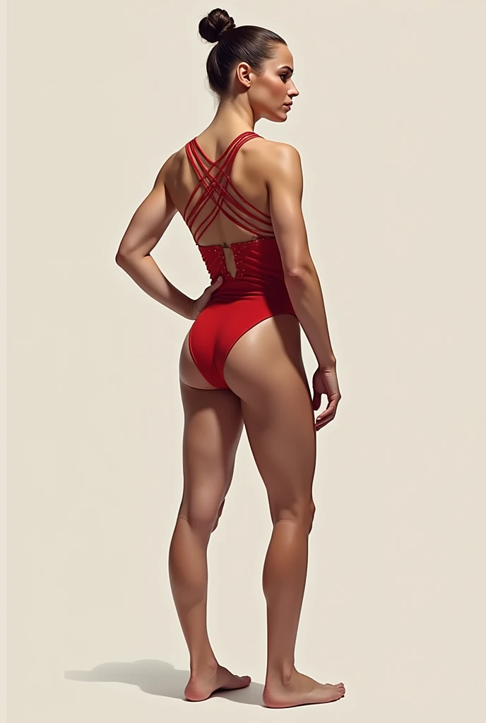 ((head of&#39;artwork, best quality)), In the class，natalie portman portant une tenue de gymnastique olympique , side view, queue de cheval，portrait complet du corps，Longues jambes