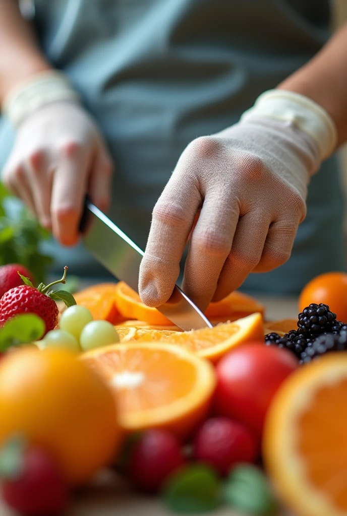 Glove hand Cutting fruits