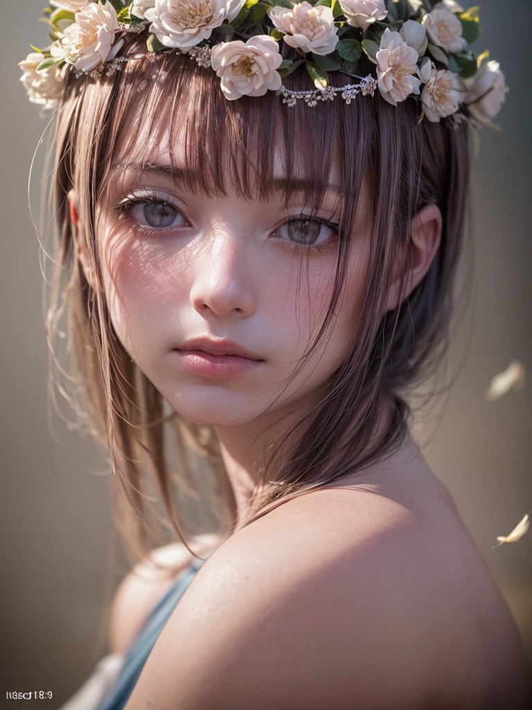 unparalleled masterpiece, ultra realistic 8k CG,masterpiece,pov,(delicate photograph,ultra_detailed,16k,raw photo:1.3),(realistic:1.9,photorealistic:1.9), beautiful detailed eyes,1girl, solo, alone,full body, tiny crown, flowers, leaf, butterfly, face focus, looking back,Silhouette,
