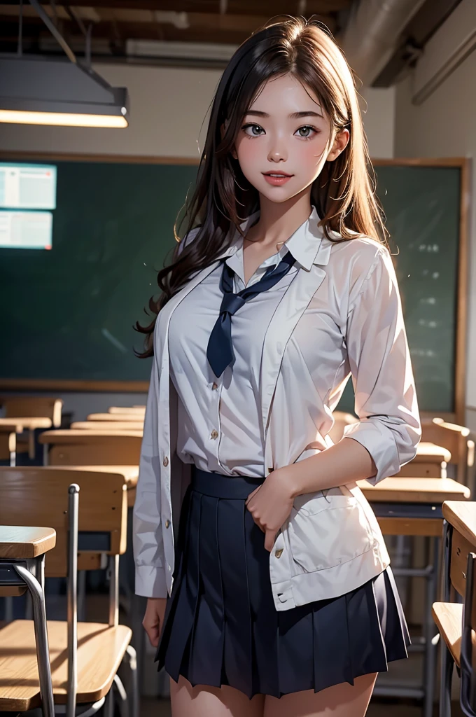 masterpiece, Highest quality, Movie stills, One Girl, high school girl, uniform, Baby Face, bright, Happy, fun, Soft lighting, classroom