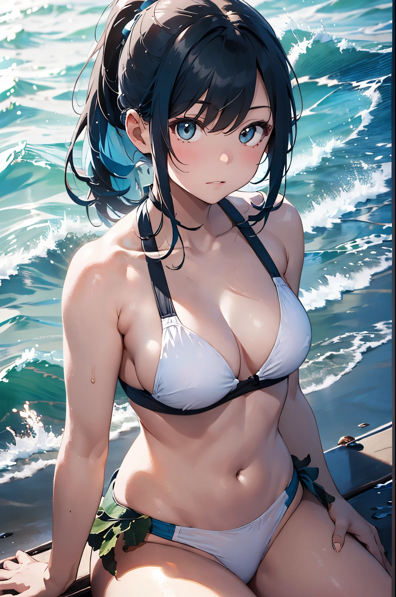 High resolution,topless、
One beautiful young woman,Light blue hair、ponytail、
(Soft Saturation:1.3), (Fair skin:1.2),
(ultra-Detailed Background, Detailed Background), Bokeh,
break'Portrait of a smiling girl.,
When viewed from the front, The composition is symmetrical,
Looking straight at you with serious eyes,
break Swimwear, White Bikini, Center of chest,
Outdoor, Sea surface, null, sunlight,Summer beach, Sandy Beach,
Strong light, Front lighting,
(:1.3), (Cowboy Shot:1.2),
Front brake angle,
View your audience,
Dynamic pose,
sitting on the beach
Seaweed、Seaweed、Seaweed、Seaweed、Seaweed、Seaweed、Seaweed、