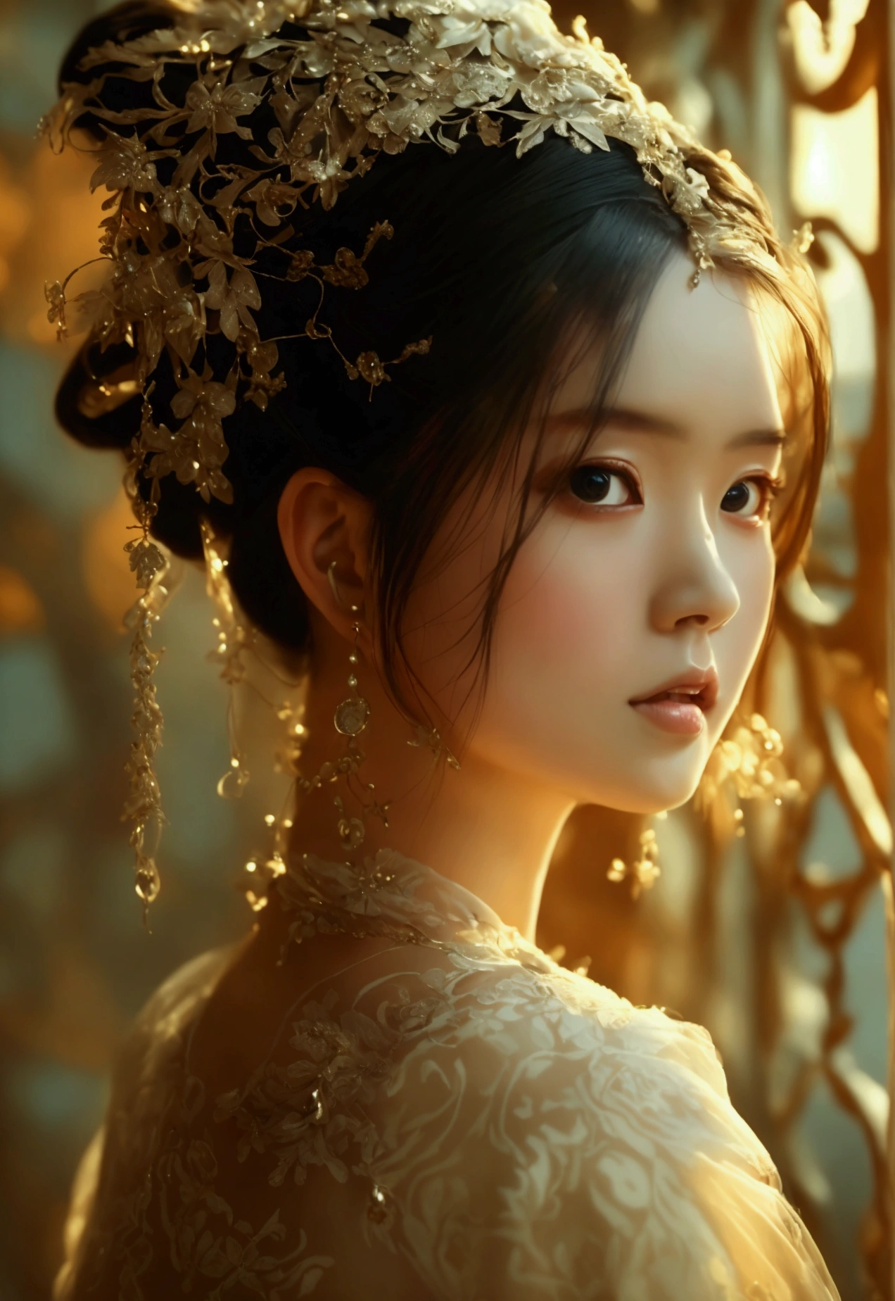 Best Quality, masterpiece, High resolution, 1 girl,chinese dress,hair ornament,collar, jewelry,beautiful face,upon_body, Tyndall effect,photorealistic, Dark studio, edge lighting, Two tone lighting,(very detailed skin:1.2), 8k uhd, DSLR, Soft lighting, high quality, volumetric lighting, Sincere, Photography, High resolution, 4k, 8k, bokeh, by rubio,