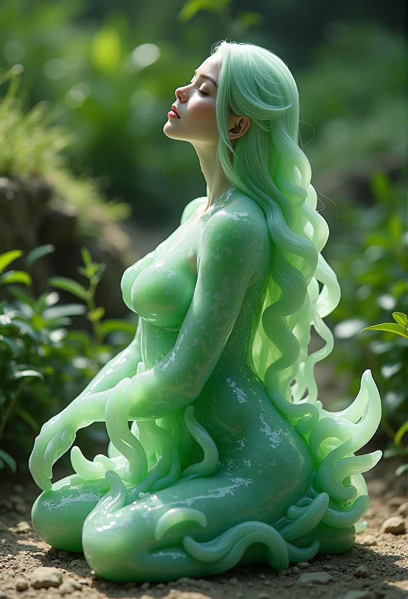 best quality, very good, 16K, ridiculous, Extremely detailed, Gorgeous woman,Made of translucent jadeite, Background grassland((A masterpiece full of fantasy elements))), ((best quality)), ((Intricate details))(8k),sexy body,traditional girl arts,Queen girls,full body,erotic arts,Amazing deign)