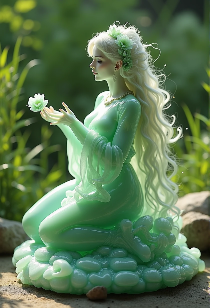 best quality, very good, 16K, ridiculous, Extremely detailed, Gorgeous woman，Made of translucent jadeite, Background grassland（（A masterpiece full of fantasy elements）））， （（best quality））， （（Intricate details））（8k）,sexy body,traditional girl arts,Queen girls,full body,erotic arts,Amazing deign) 