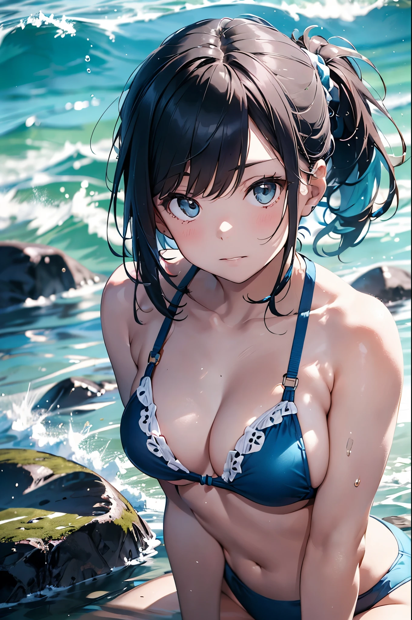 High resolution,topless、
One beautiful young woman,Light blue hair、ponytail、
(Soft Saturation:1.3), (Fair skin:1.2),
(ultra-Detailed Background, Detailed Background), Bokeh,
break'Portrait of a smiling girl.,
When viewed from the front, The composition is symmetrical,
Looking straight at you with serious eyes,
break Swimwear, White Bikini, Center of chest,
Outdoor, Sea surface, null, sunlight,Summer beach, Sandy Beach,
Strong light, Front lighting,
(Teen:1.3), (Cowboy Shot:1.2),
Front brake angle,
View your audience,
Dynamic pose,
sitting on the beach
Seaweed、Seaweed、Seaweed、Seaweed、Seaweed、Seaweed、Seaweed、