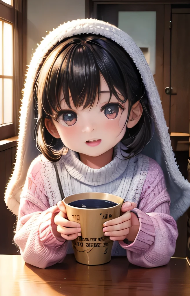 2 little girls, cute, asian, immaculate features, beautiful, young, cute, knit sweaters,