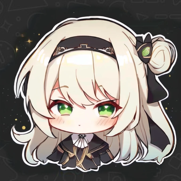 long curly white haired chibi girl. green eyes
