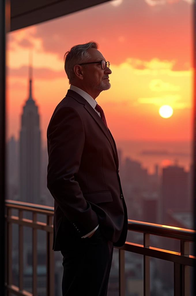 A successful man looking at the sunset