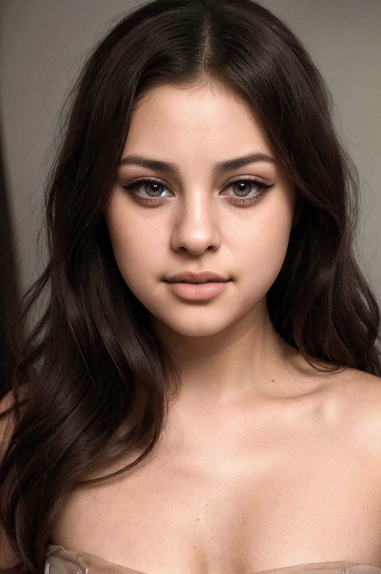 beautiful detailed eyes, beautiful detailed lips, extremely detailed eyes and face, long eyelashes, 1 girl, selena gomez, photorealistic, realistic, photo-realistic:1.37, best quality, 8k, high resolution, masterpiece:1.2, ultra-detailed, vivid colors, dramatic lighting, cinematic, glamorous, elegant, beautiful, stunning, gorgeous, flawless skin, perfect complexion, flowing hair, posing in studio, serene expression, radiant smile, soft lighting