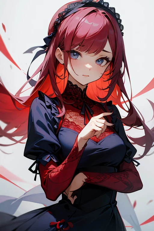 Red and navy lace dress、cute、Villainess、head band、Excellent、