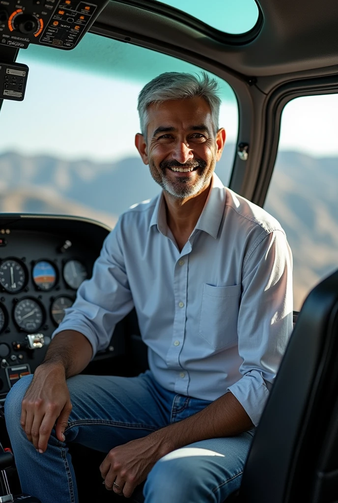 Make a pic of rahish Mohammad from Facebook sitting on helicopter