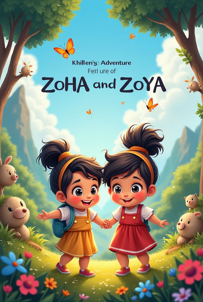 Title page for twin toddlers Zoha and Zoya advenrure