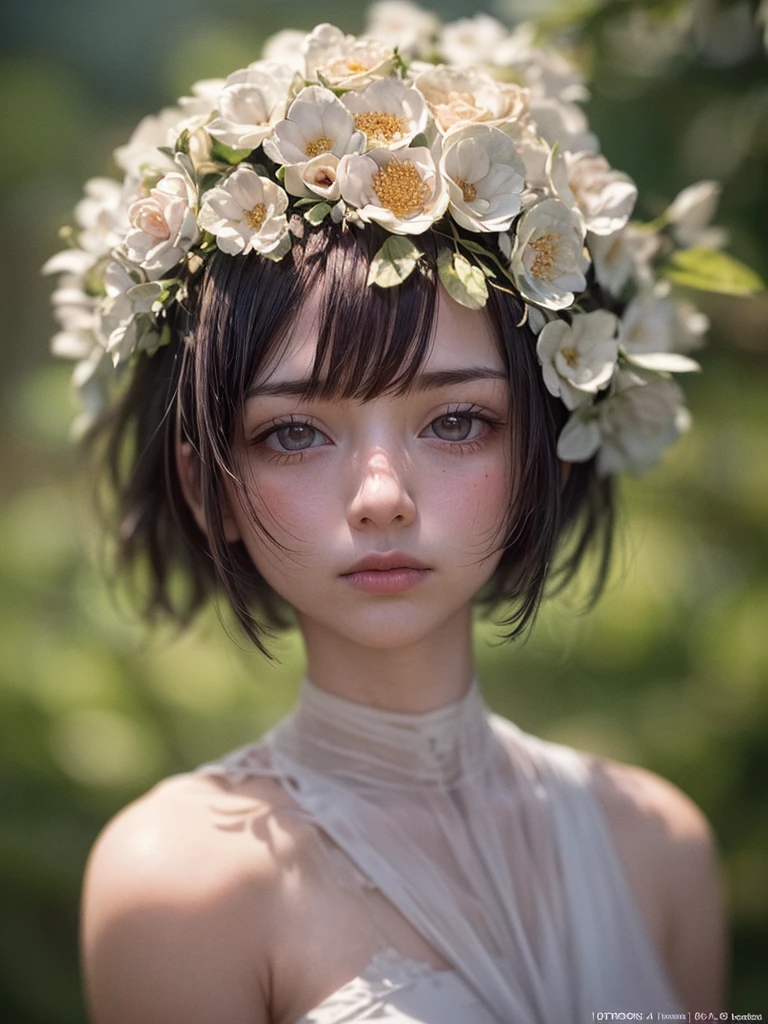 unparalleled masterpiece, ultra realistic 8k CG,masterpiece,pov,(delicate photograph,ultra_detailed,16k,raw photo:1.3),(realistic:1.9,photorealistic:1.9), beautiful detailed eyes,1girl, solo, alone,full body, tiny crown, flowers, leaf, butterfly, face focus, looking back,Silhouette,