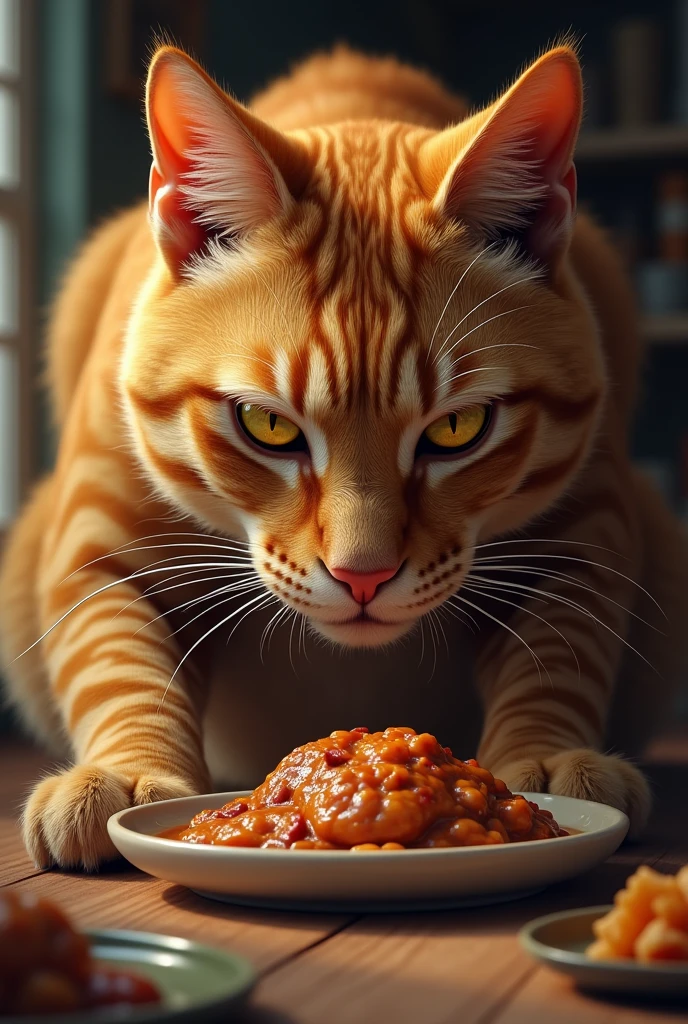 Male cat eating food 