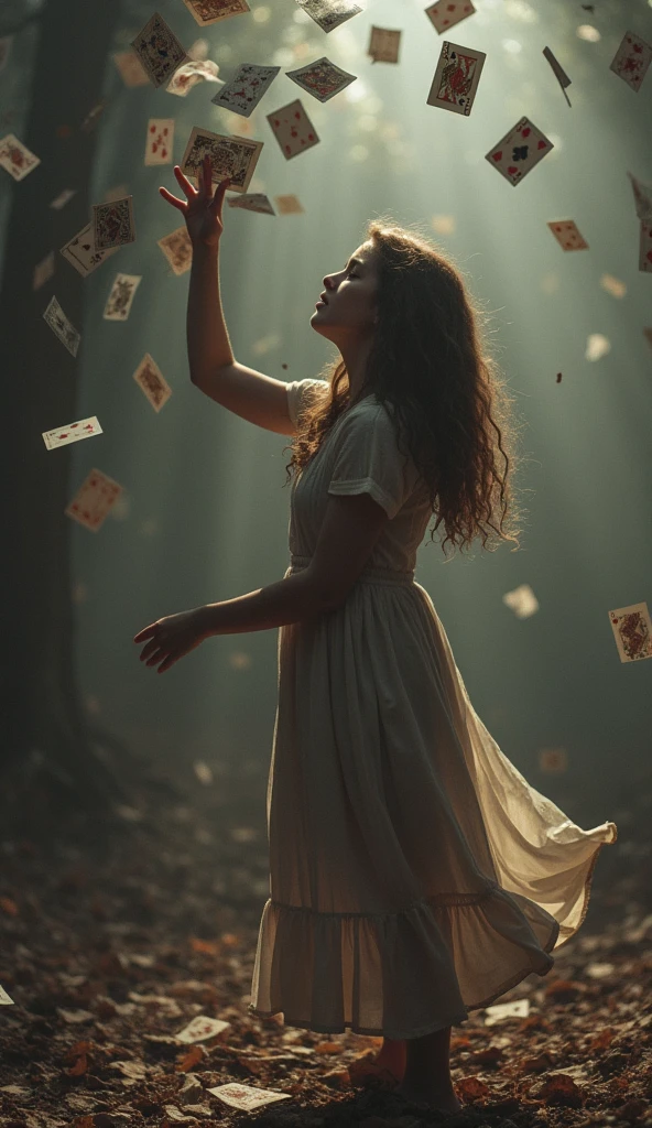 realistic photo, detailed photo, (one girl throw all cards to the air because she is lost everything in game, sad and hopeless )