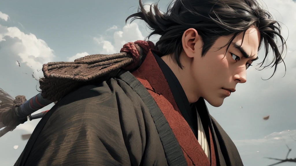 Brave and powerful Japanese samurai