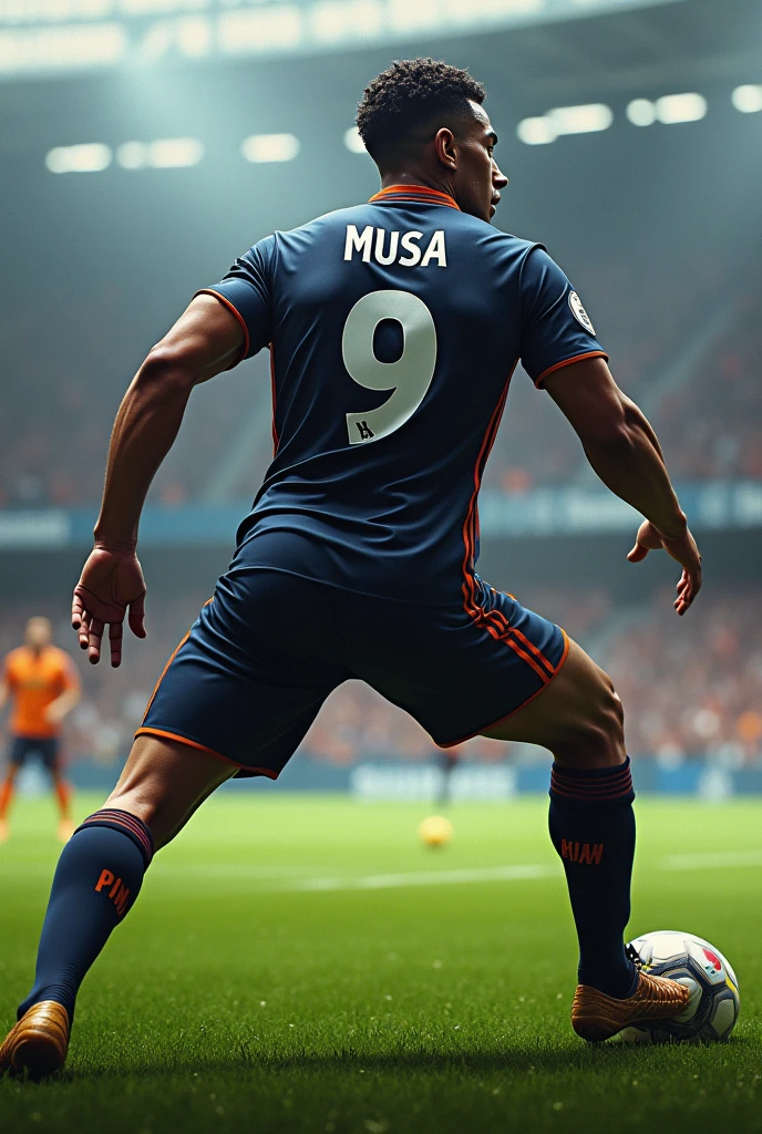 Football player with the name Musa on his back with the number 9