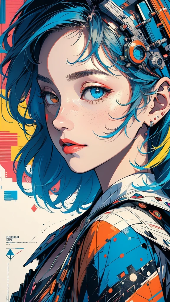 (((masterpiece, highest quality))),(((solo:1.2))),(((1girl:1.2))),32k wallpaper, very detailed, poster, vintage science fiction,(((((geometric cinematic movie poster))))), (bauhaus), shape,(((abstract))),(mid century modern),movie poster,(((((portfolio))))),(((((Close-up))))),(((((bust up))))),((((more various angle)))),(((highlight))),Vast landscape,((((heterochromia)))),(((complete. detailed face))),(((Extremely talented))),(((most complecated machine))),Colorful color scheme,(Cleavage)