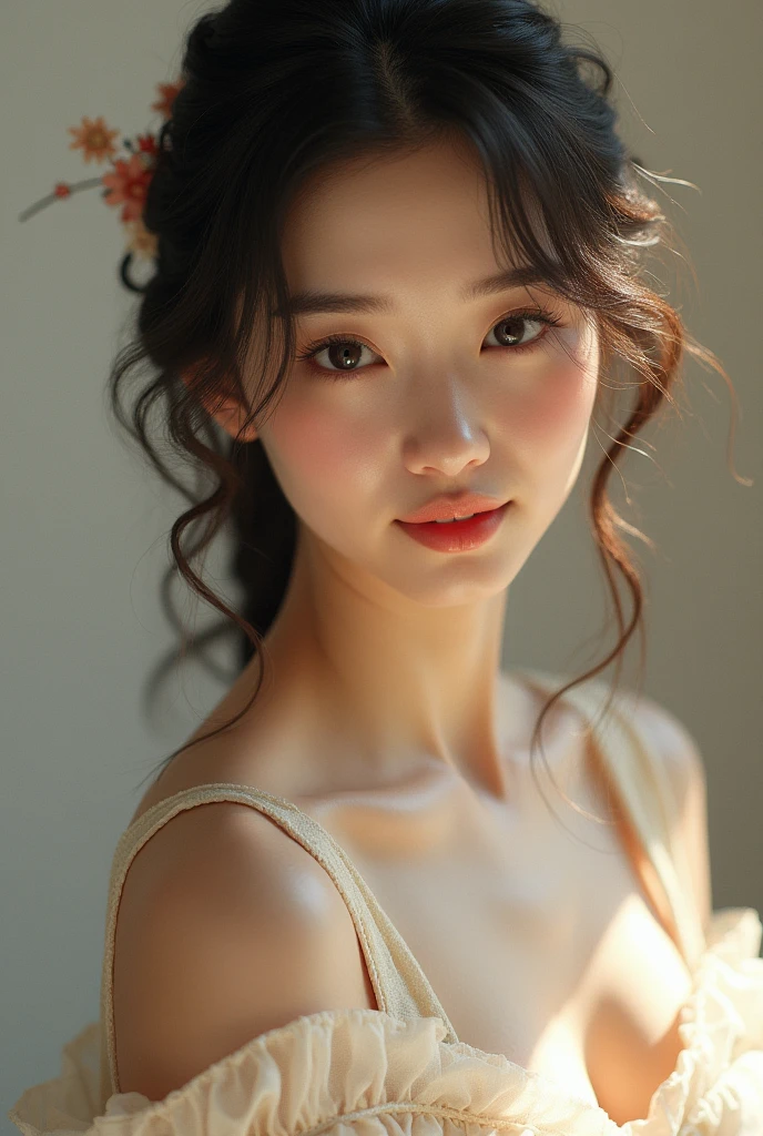 Japanese woman, 20s, smiling, clear skin, fair skin, seductive Madonna-like clothing