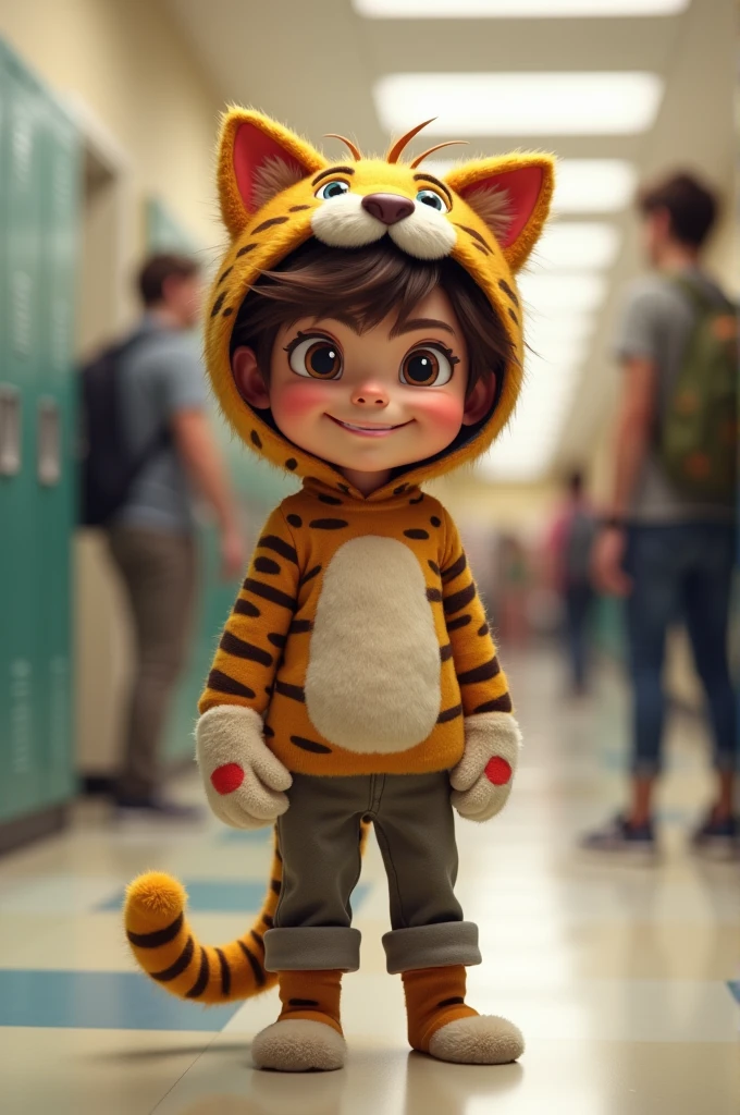 A middle school boy dressed as a cat