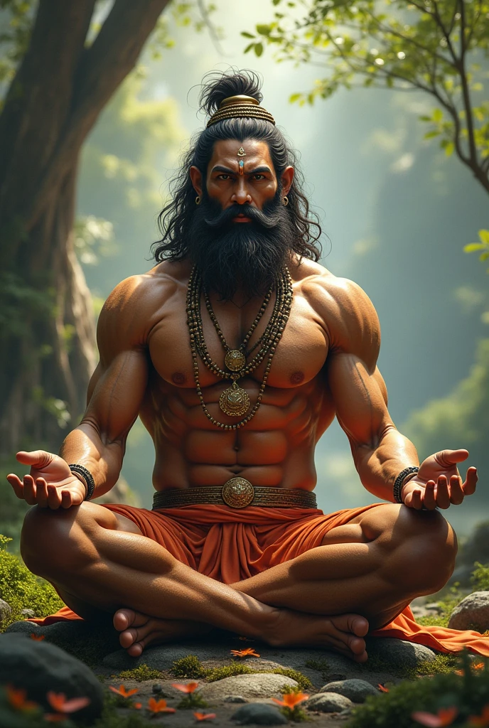 Lord hanuman sitting in meditation  mascular body
