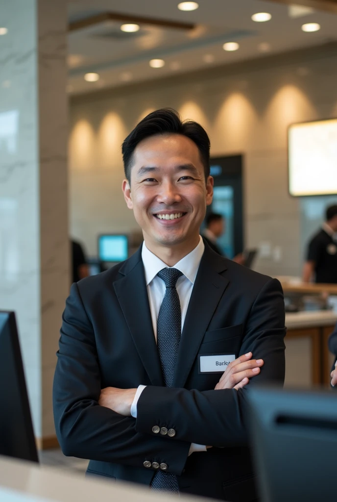 Create a photo of bank employee