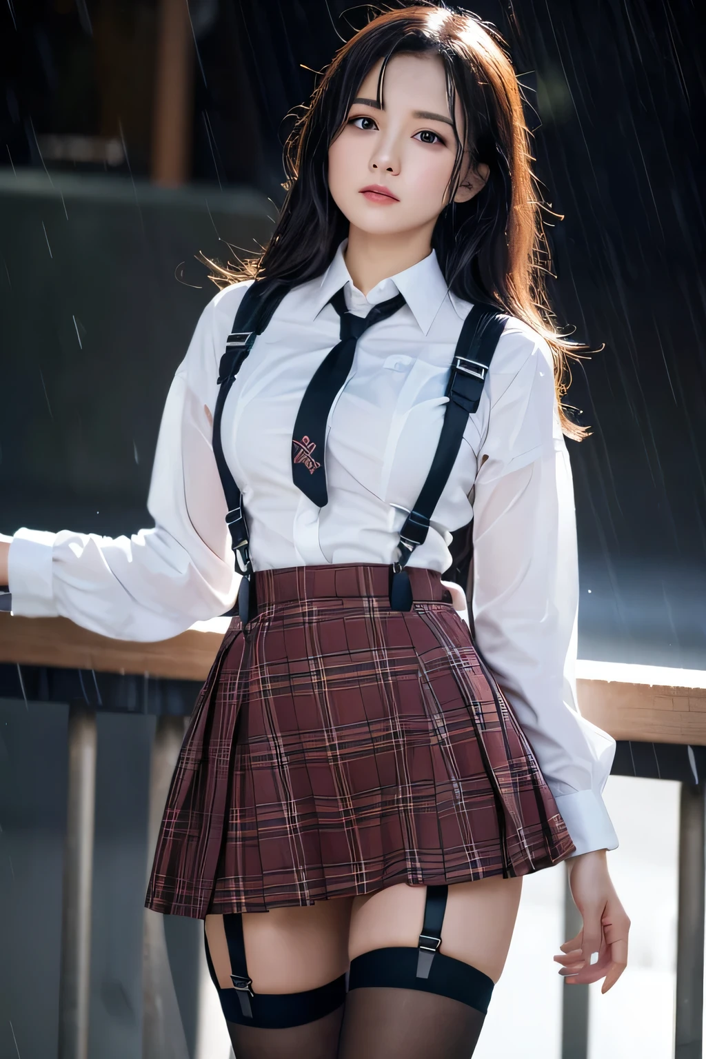 1 female, , high quality, masterpiece, Ultra-high resolution, Cinema Lighting, 1 female, , high quality, masterpiece, Ultra-high resolution, , Cinema Lighting, suspenders Moderate breasts Small face Looking up Sweat Thin belt buzzer 脇Sweat garter belt Belt on pants holster Hands behind your back Looking up Anxious face Knee-high Knee socks Knee-highソックス garter ふとももにgarter belt Checkered mini skirt Panty shot Skirt gap Armament holster holster Hands behind your back Anxious expression Anxious face, legs apart Armament Leg Holster holster See-through clothing heavy rain Rain-soaked dress shirt,Moderate breasts ガーターbelt suspenders Garter on the thigh Checkered mini skirt Looking up Pause belt Armpit sweat Hands behind back Raise your hands