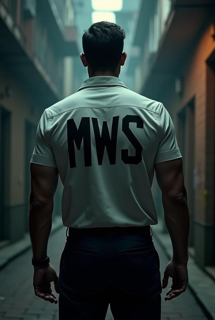 Man with the name MWS on his back