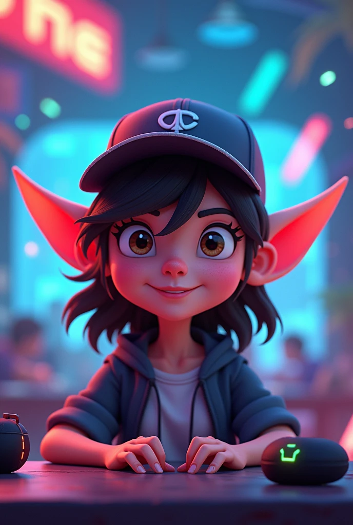 A big-eared person with a cap covering his face in an animated gamer