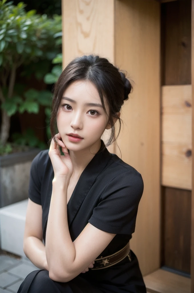 One girl, Japanese,Slim face, Sharp brown eyes, Black Hair,Tie your hair up, thin:1.3, body, yukata,Put your hands on your knees, View your viewers, (Eye-level shot, Cowboy Shot),
break
(Highest quality:1.3, masterpiece:1.3), (Realistic, photo Realistic:1.2), High resolution, 超High resolution, 8k, (Realistic skin, Smooth, lustrous skin), (Normal expression, Perfect Anatomy),Big Tits