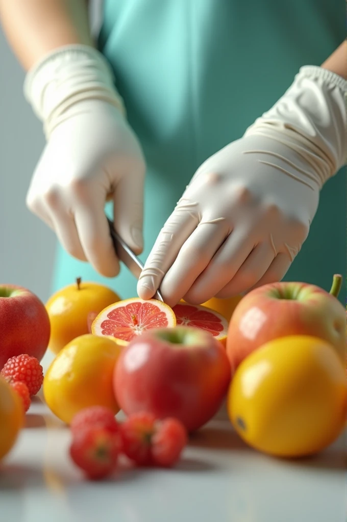 Glove hand Cutting fruits 