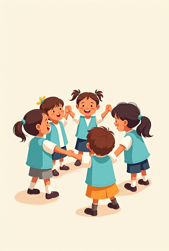 6 kids with white shirt and sky blue vest holding hands making a circle clipart