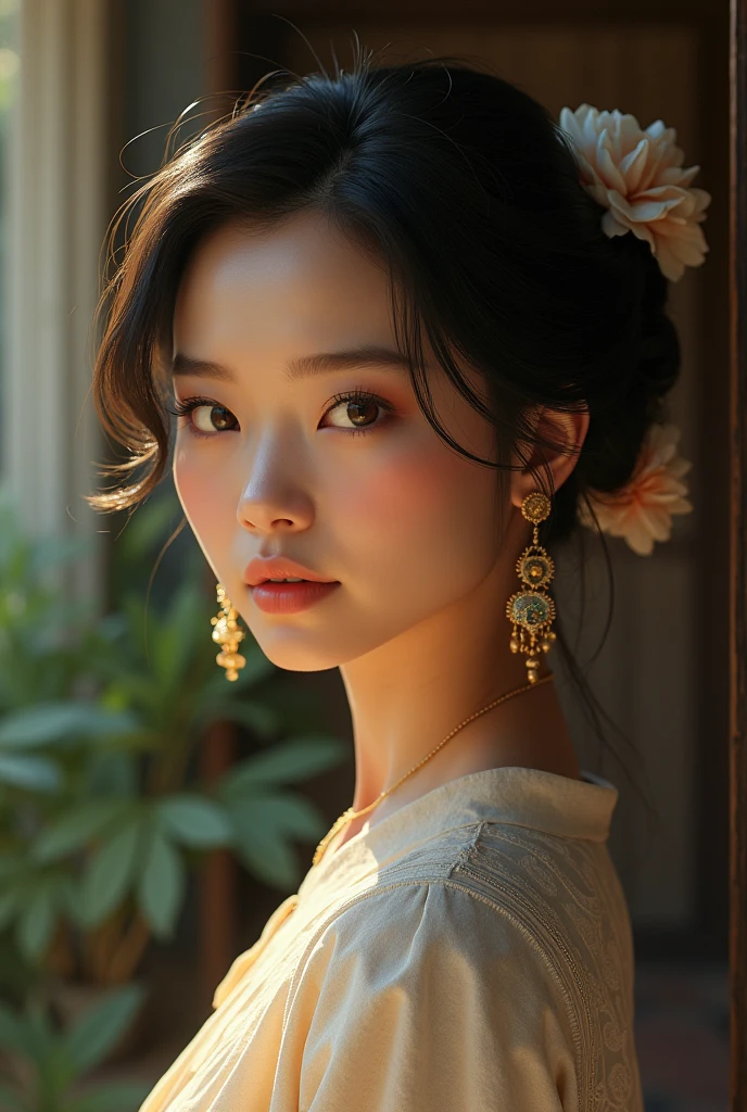 beautiful young woman (short hair like a man Khmer style)she is Khmer in 1900s