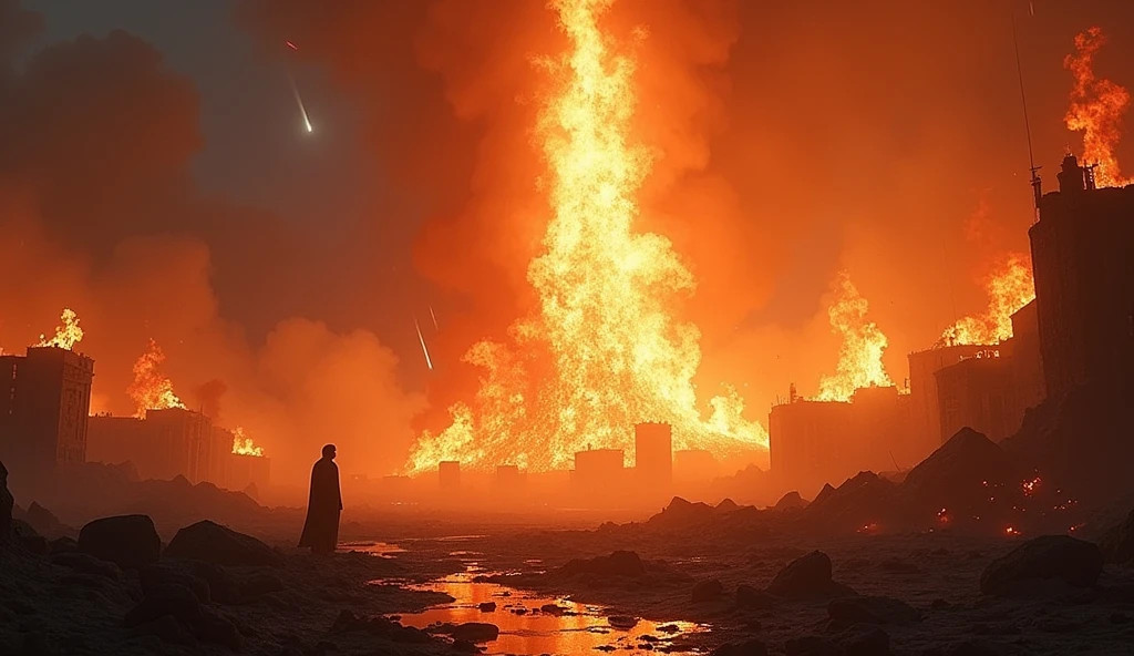 masterpiece:1.2), (best quality:1.2), 8K, HDR, Extremely detailed, ((Reality)), Professional lighting, Movie Lighting, fashion photography, Ambient Lighting, background, Daytime, epiC Photos, flame,City Wall, The shattered earth is burning with flames,laser,smoke,很有冲击感的background