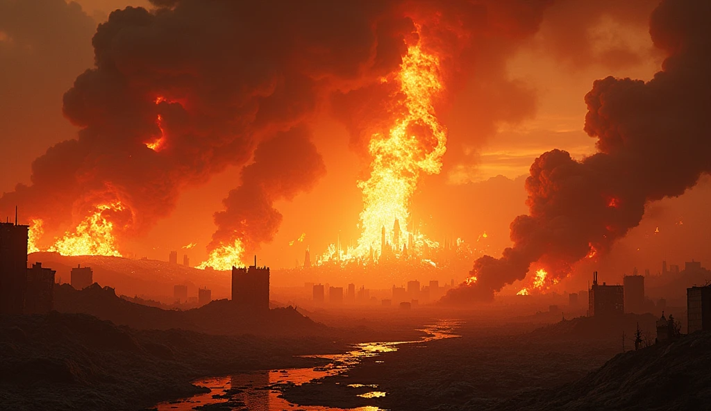 masterpiece:1.2), (best quality:1.2), 8K, HDR, Extremely detailed, ((Reality)), Professional lighting, Movie Lighting, fashion photography, Ambient Lighting, background, Daytime, epiC Photos, flame，City Wall， The shattered earth is burning with flames，laser，smoke，很有冲击感的background
